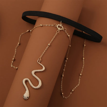 Bohemian Gold Color Metal Beaded Thigh Chain for Women – Big Snake Pendants Leg Chain, Beach Style Body Jewelry Gift