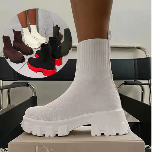 Women's Sock Boots - Platform Chunky Heel Shoes, Trendy Style