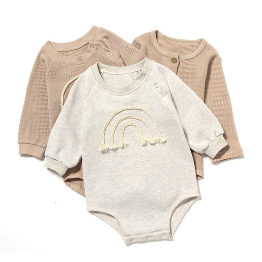 Spring and Autumn Baby Romper – Soft Long Sleeve Waffle Knit Romper for Newborns and Infants