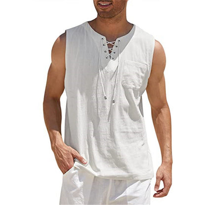 Summer Tank Vest for Men – Collared Tie Short Sleeve T-Shirt