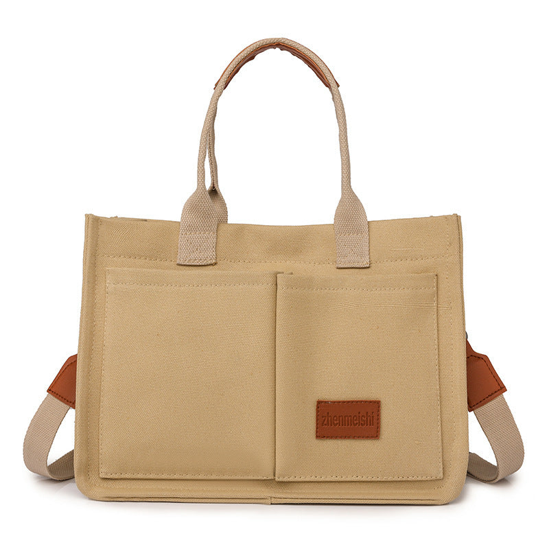 Women's Large Capacity Canvas Tote – Multi-Pocket Crossbody Shoulder Bag for Daily Use & Mommy Essentials