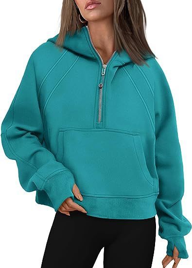 Women's Zipper Hoodie Sweatshirt – Loose Fit Long Sleeve Pullover with Pocket for Winter & Fall Outfits