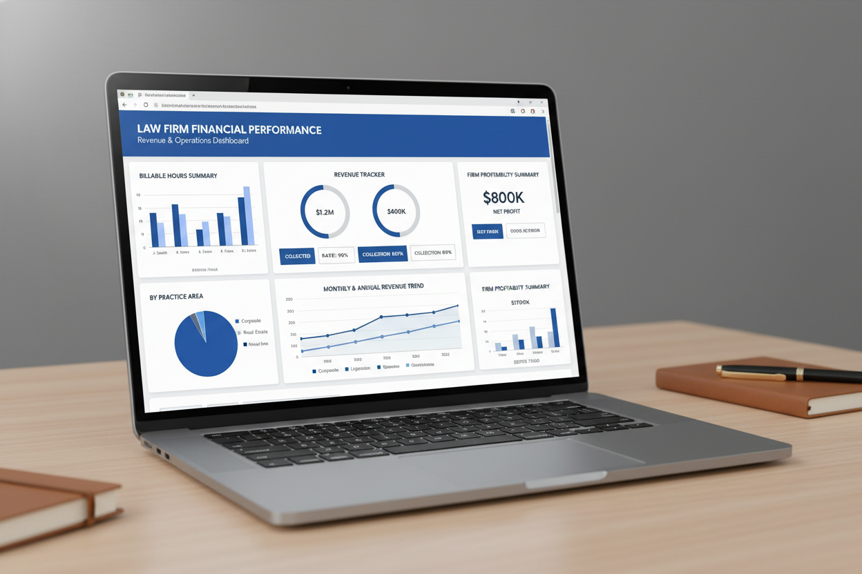 Law Firm Revenue Dashboard - Laptop Mockup