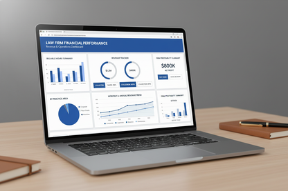 Law Firm Revenue Dashboard - Laptop Mockup