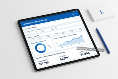 Law Firm Revenue Dashboard - Tablet Flat Lay